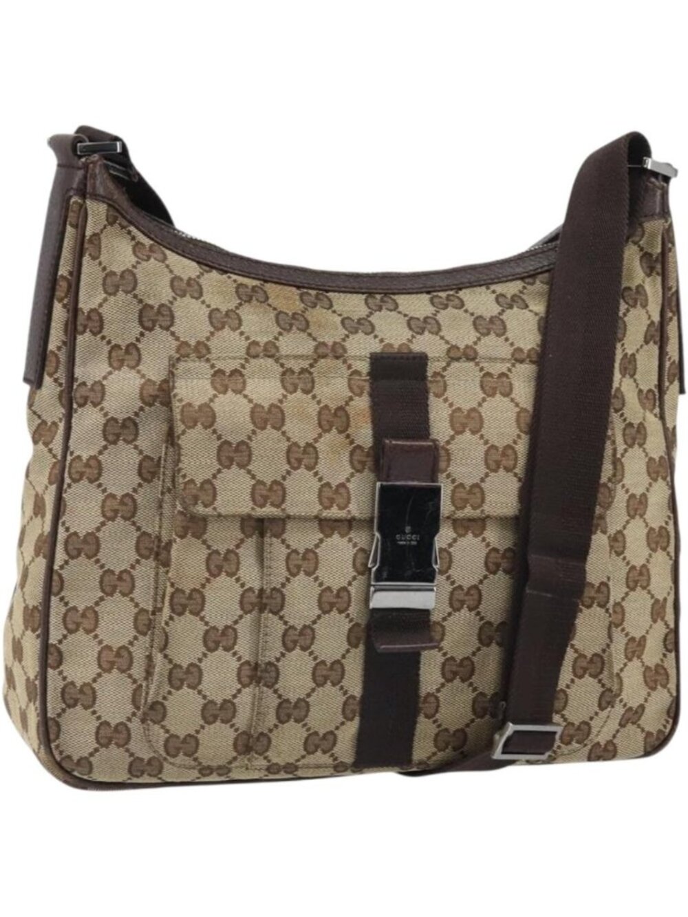GUCCI GG Canvas Shoulder Bag Beige Silver 131211